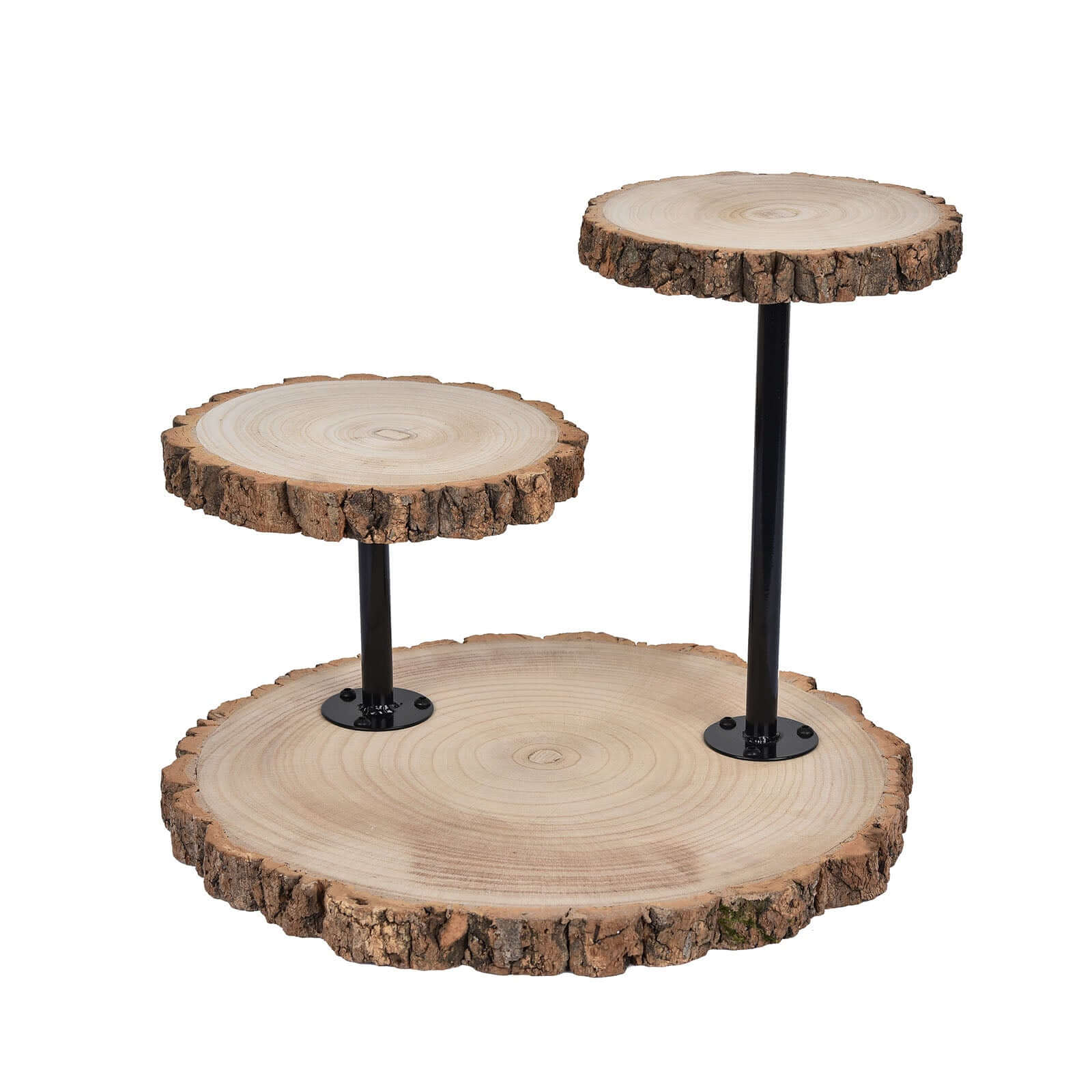 3-Tier Wooden Cheese Board Stand Natural Wood Slice Design - Rustic Cupcake Centerpiece with Assembly Tools 14"