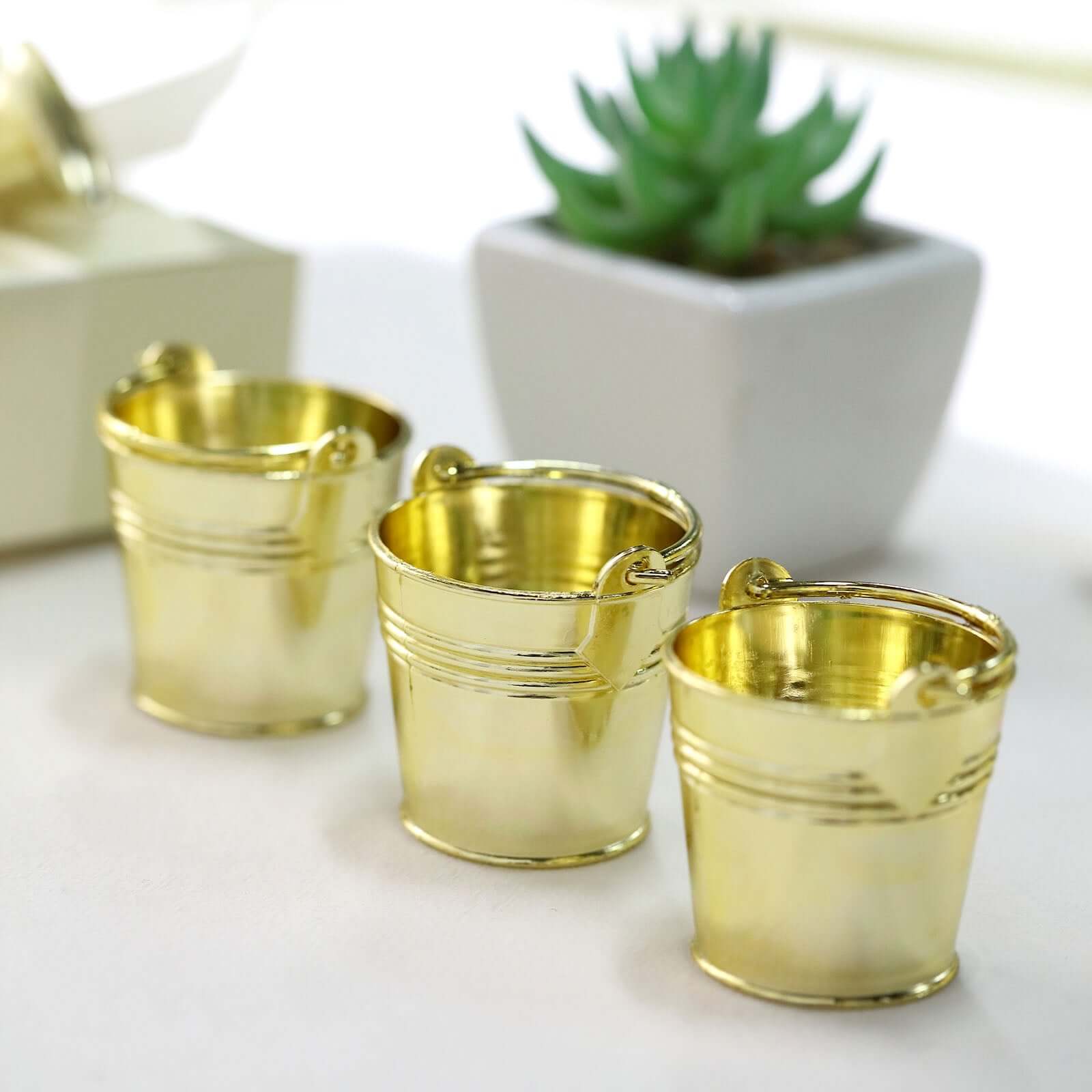 12 Pack 2" Gold Mini Planter Treat Party Favor Boxes, Small Pail Bucket Candy Container Gift Boxes