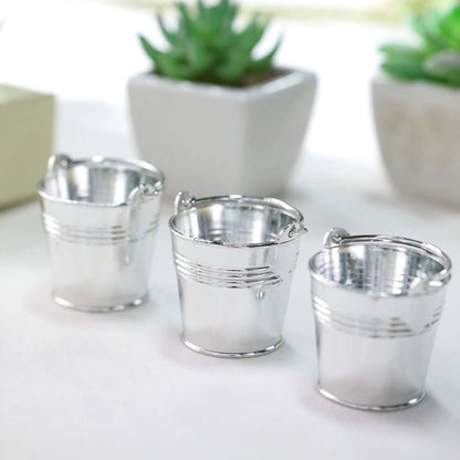 12 Pack 2" Silver Mini Planter Treat Party Favor Boxes, Small Pail Bucket Candy Container Gift Boxes