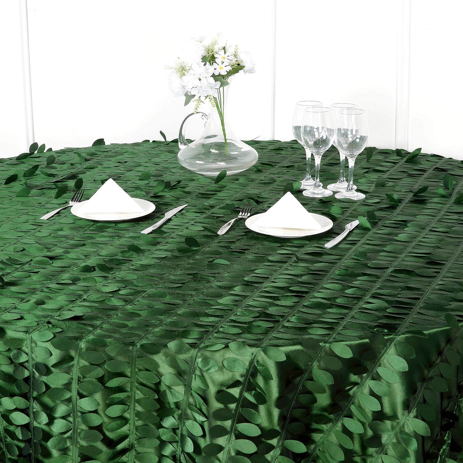 Taffeta 120" Round Tablecloth Green | 3D Leaf Petal Design Seamless Table Cover