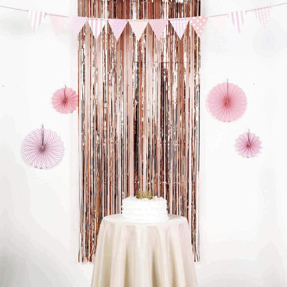 8ft Rose Gold Metallic Tinsel Foil Fringe Doorway Curtain Party Backdrop
