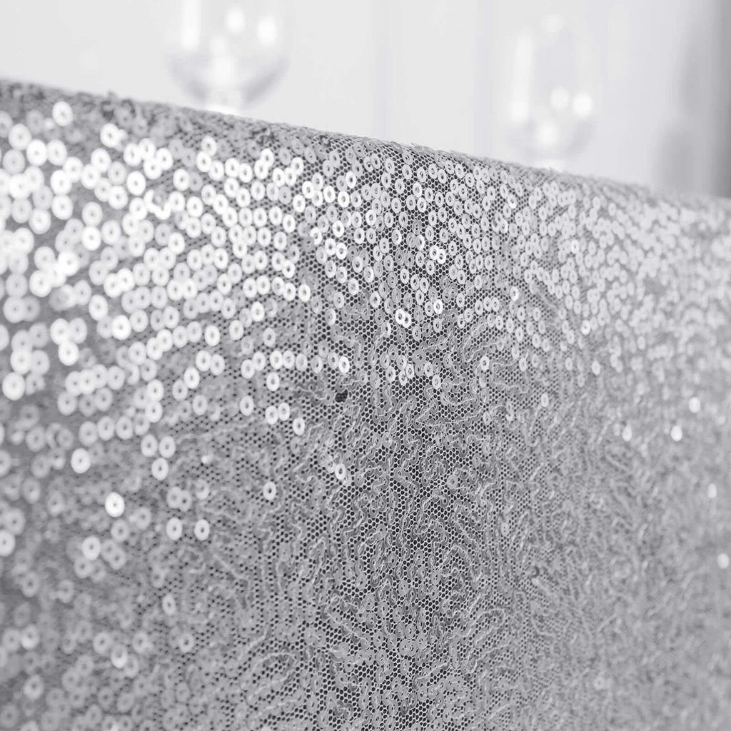 Sequin 90"x156" Rectangle Tablecloth Silver - Seamless Twinkling Table Cover