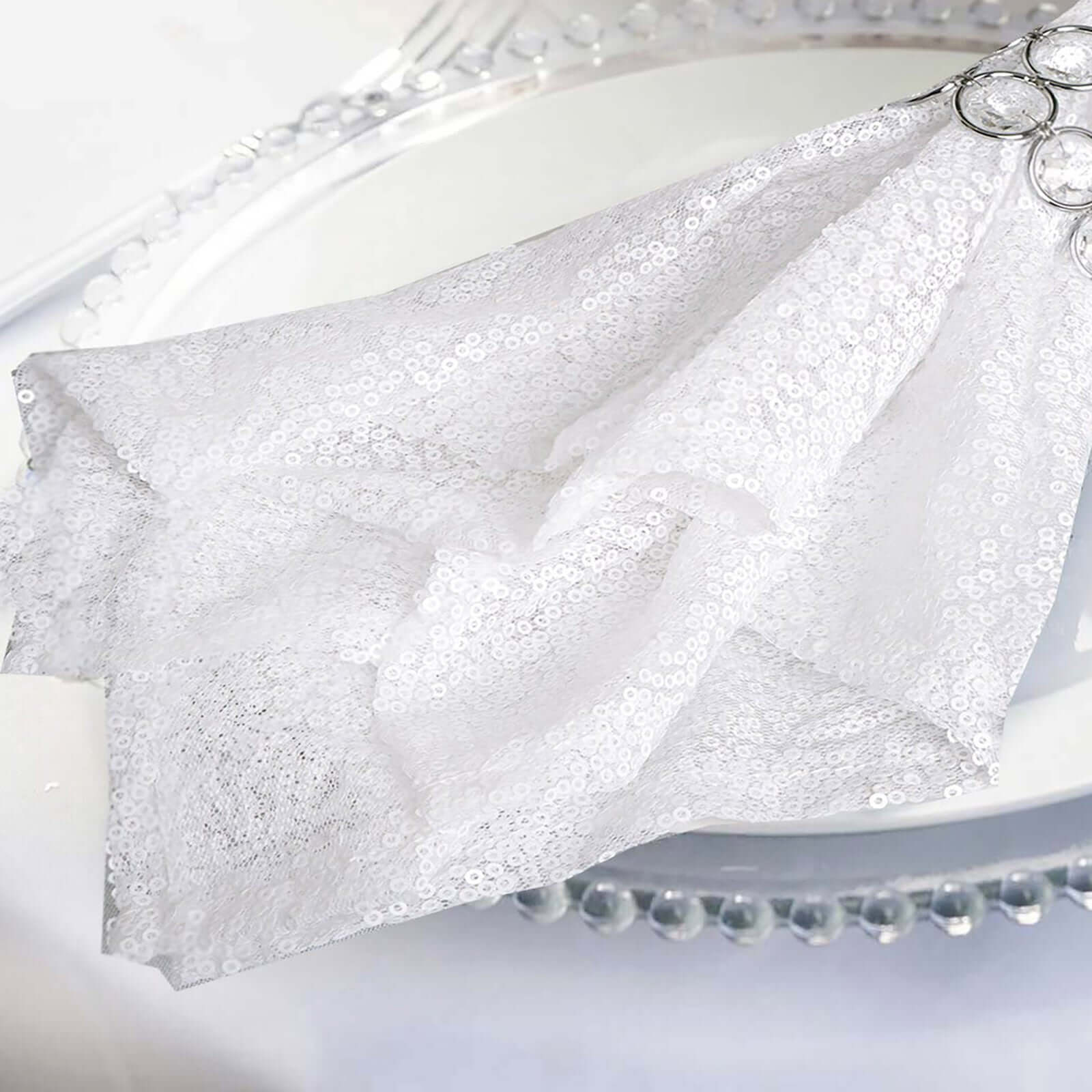 Sequin 20"x20" Napkin White - Shimmering Decorative Dinner Napkin for Weddings & Events