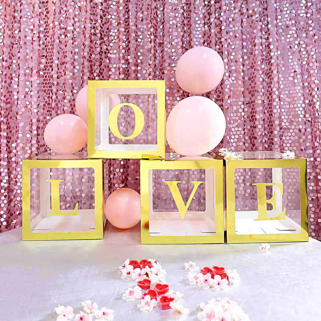 2 Pack 12" Metallic Gold Clear Baby Shower Party Decoration Boxes, Transparent DIY Balloon Boxes