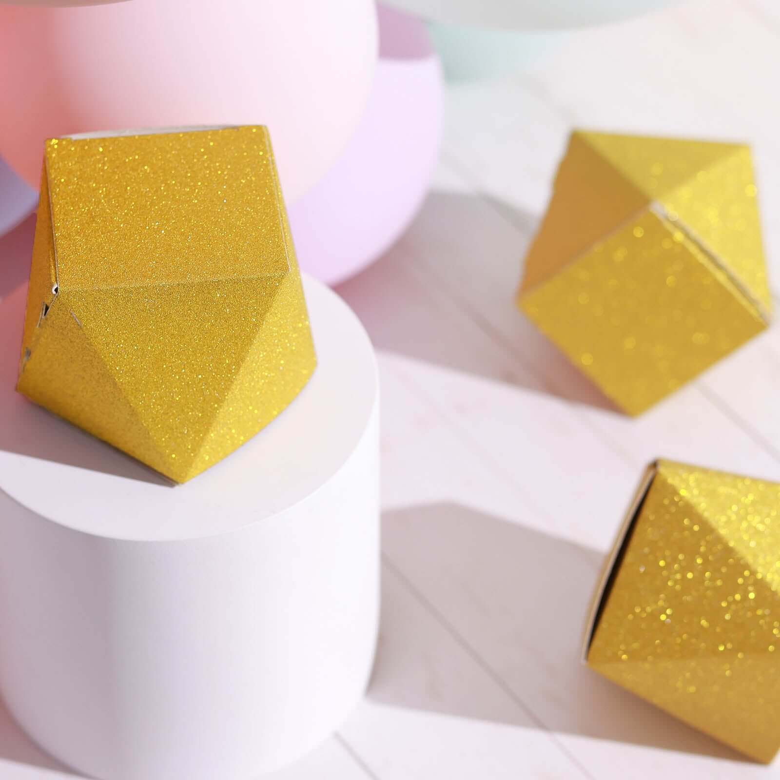 25 Pack 2"x3" Geometric Gold Glitter Wedding Favor Candy Gift Boxes