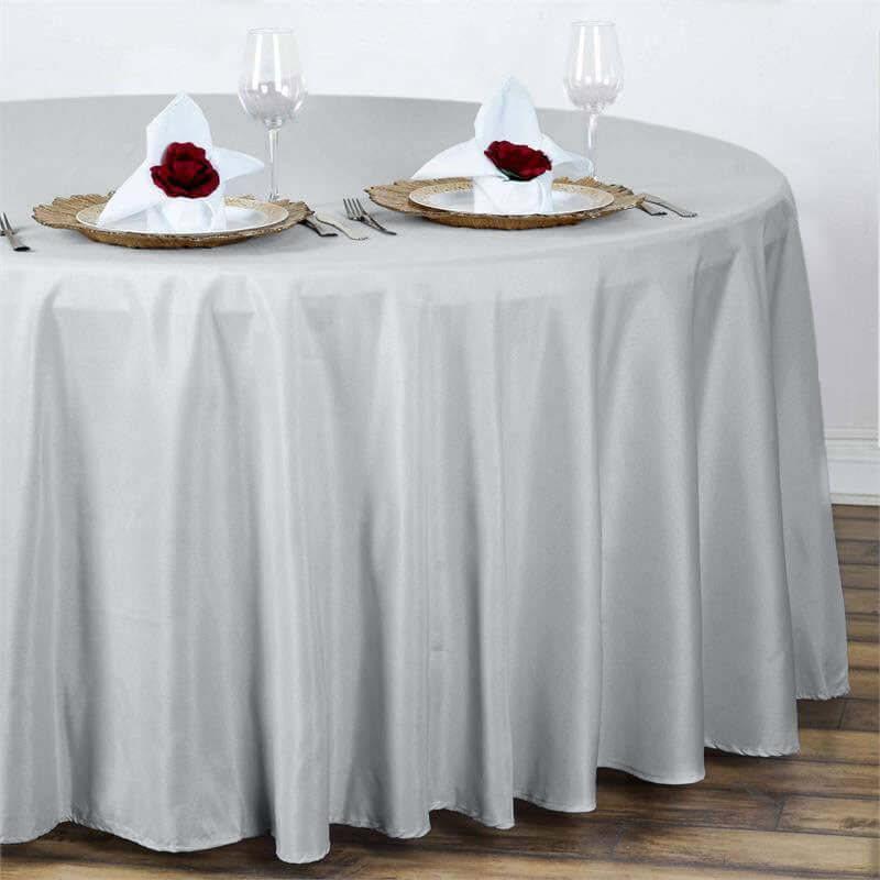 Polyester 108" Round Tablecloth Silver - Wrinkle-Resistant Table Cover