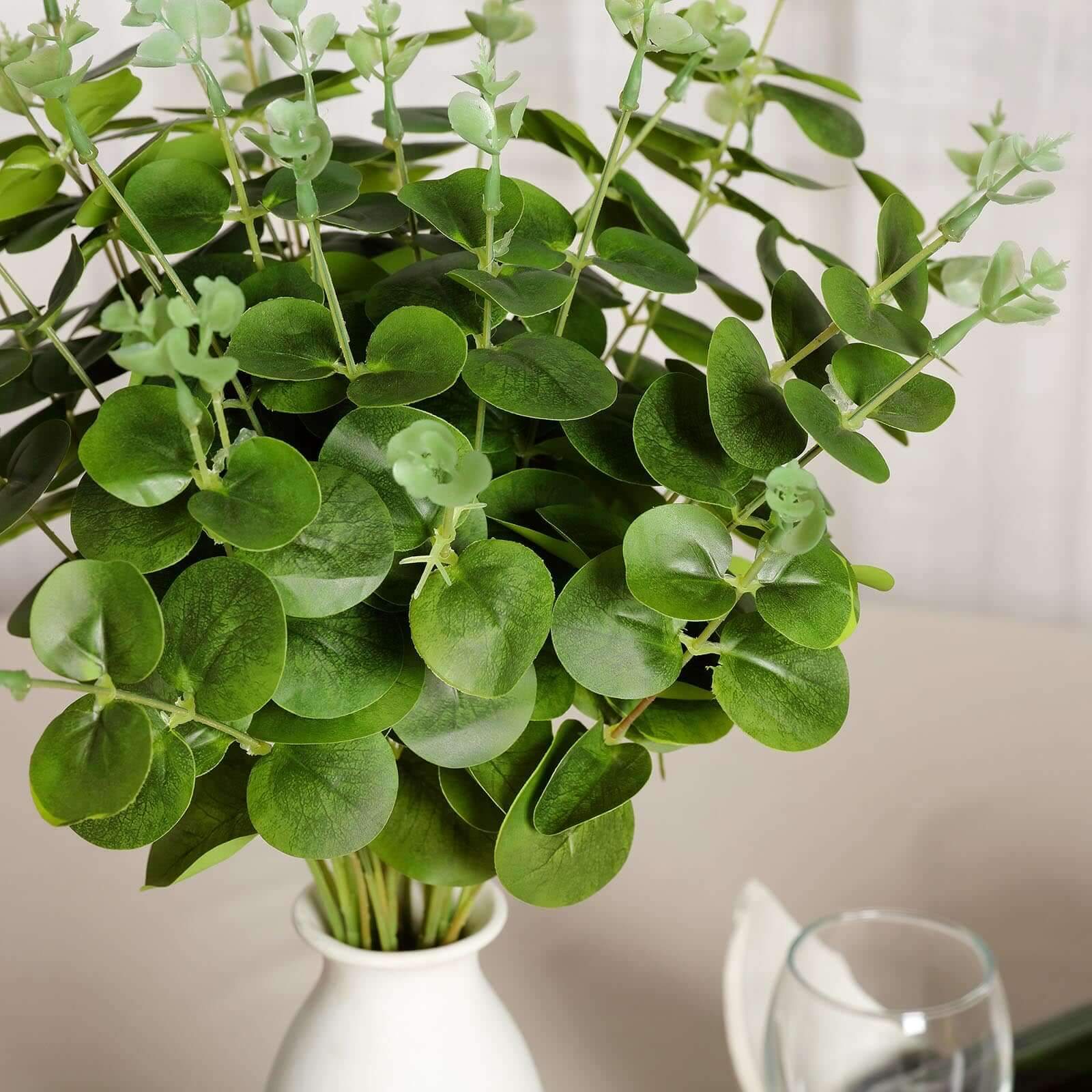 2 Bushes 19" Light Green Artificial Eucalyptus Branch Bouquet Plants