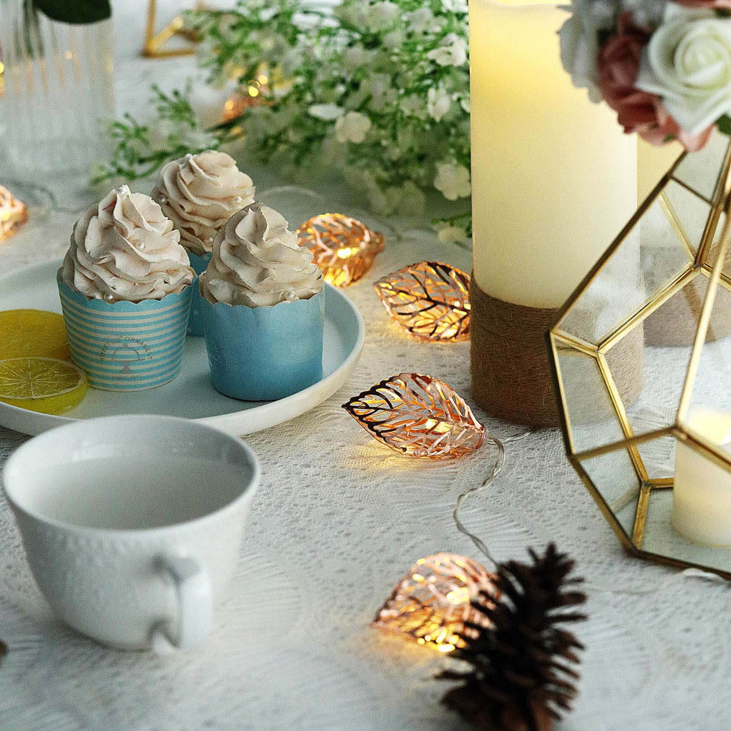 10 LED Fairy String Light Garland Rose Gold Leaves Design Warm White - Battery Operated Party Lights 5ft