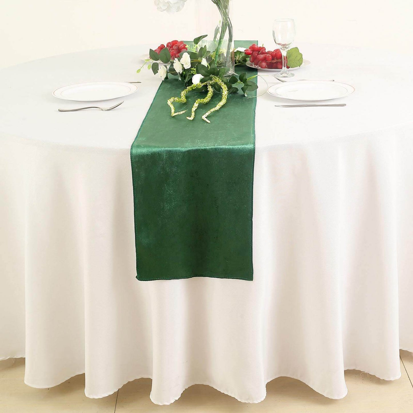 Premium Velvet 12"x108" Table Runner Hunter Emerald Green - Sheen Finish Reusable Table Decor