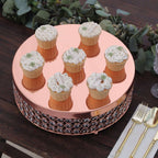 Metal Cake Stand Pedestal Crystal Beaded Design Rose Gold - Cupcake Display and Dessert Riser 14"