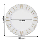 6-Pack Acrylic Plastic Round Charger Plates 13" in White with Gold Brushed Wavy Scalloped Rim, Decorative Dinner Party Charger Tableware