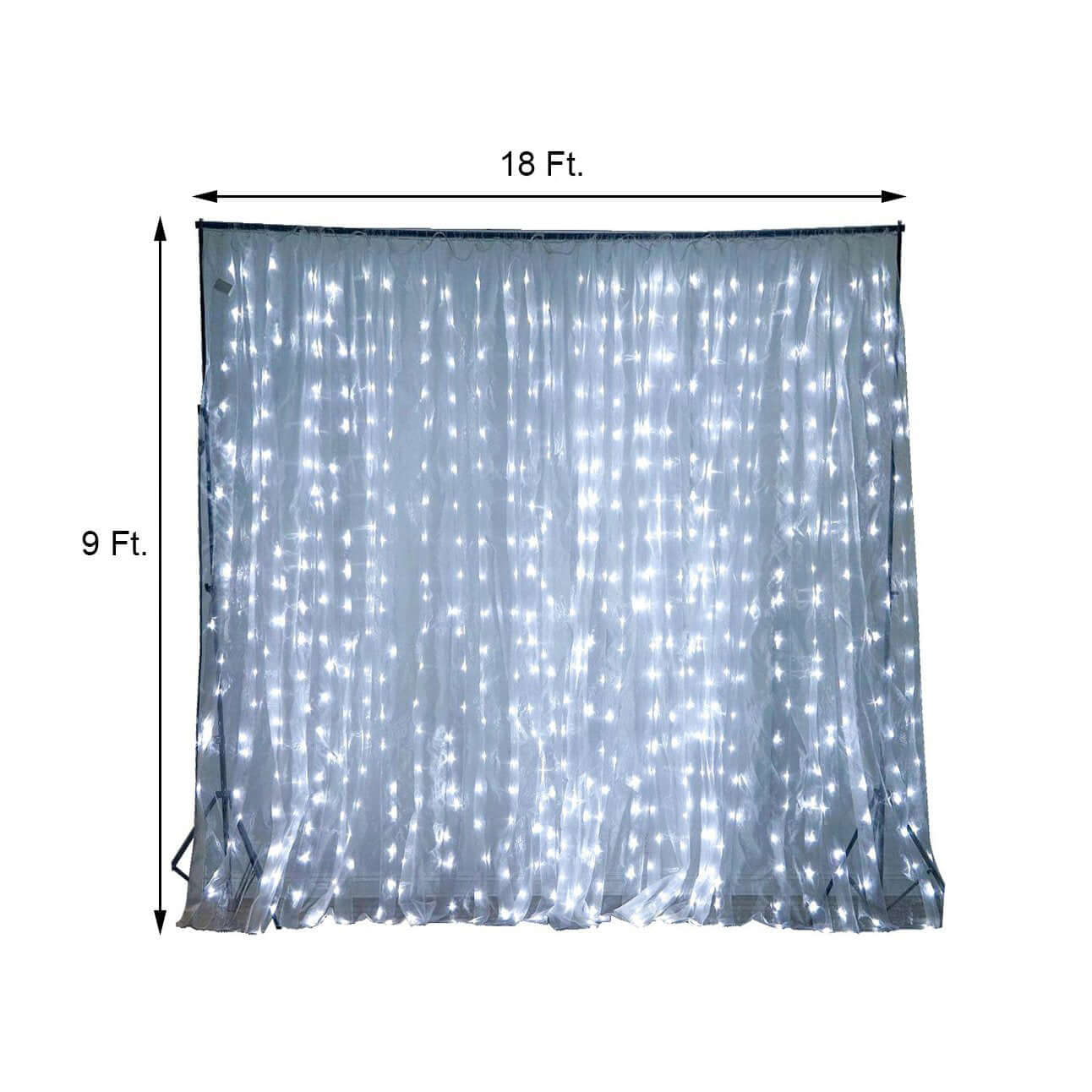 20ftx10ft White Sheer Organza w Cool LED Lights Decorative Curtain Panel
