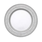 6-Pack Acrylic Round Charger Plates 13" in Silver with Lace Embossed Rim, Rustic Plastic Decorative Charger Tableware