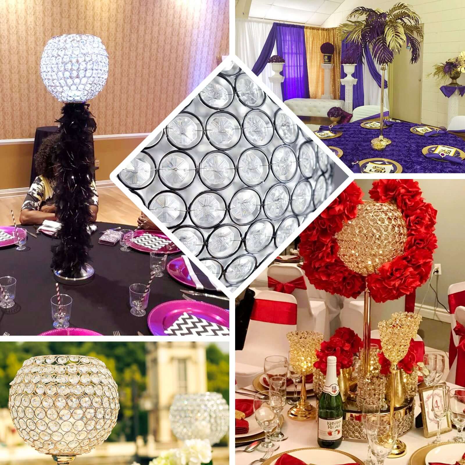 Acrylic Votive Candle Holder Crystal Goblet Design Gold - Table Centerpiece for Weddings 37"