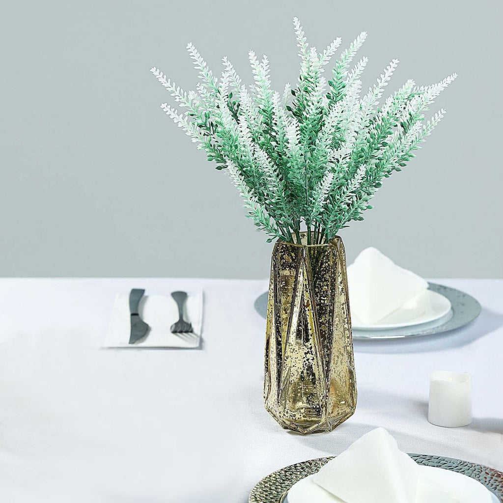 4 Bushes 14" Green White Artificial Lavender Flower Plant Stems Greenery