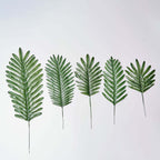5 Stems Assorted Green Artificial Silk Tropical Palm Leaf Plants
