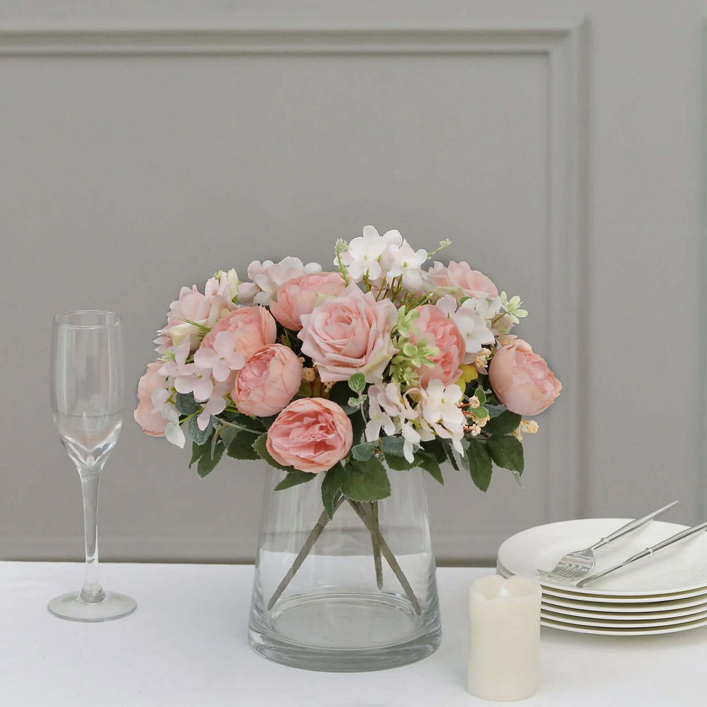 2 Pack Artificial Rose & Peony Floral Arrangements â€“ 12" Blush Silk Bouquets for Weddings & Home DÃ©cor