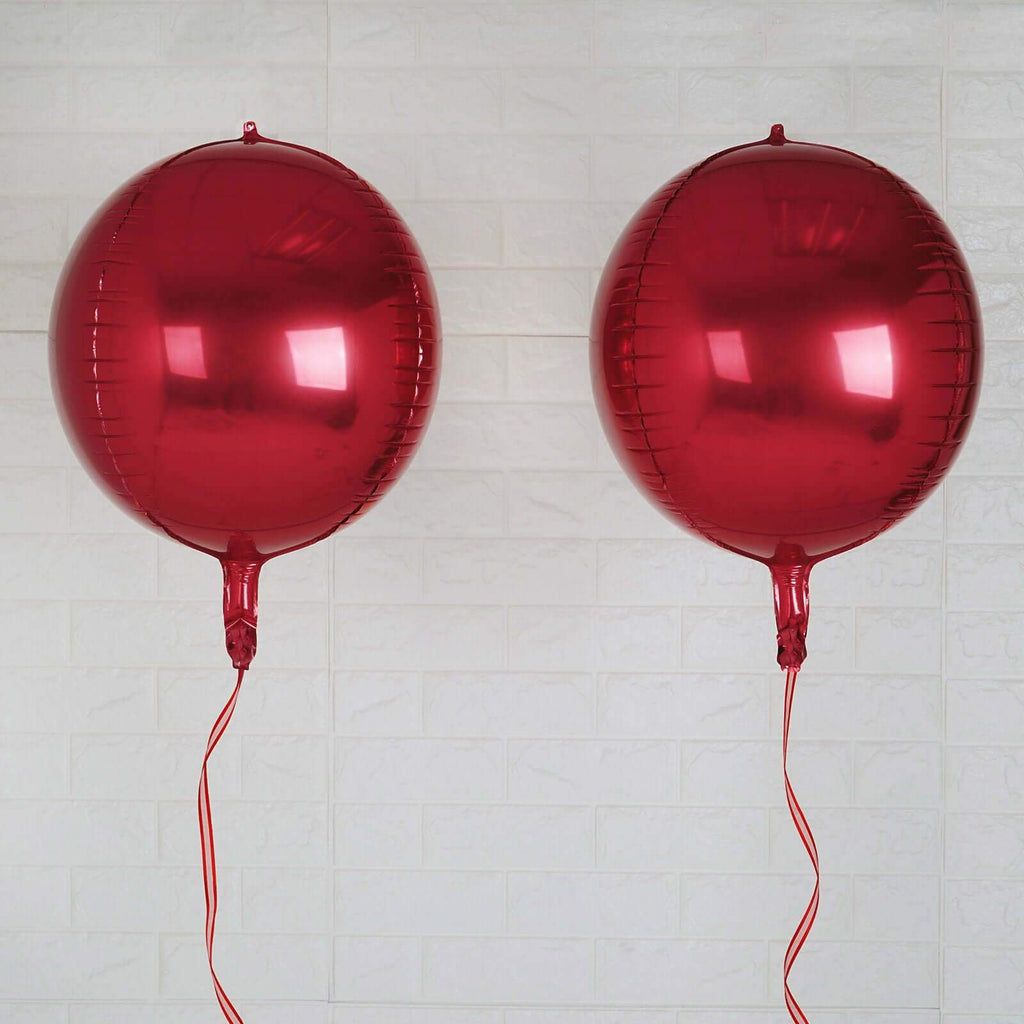 2 Pack 14" 4D Burgundy Sphere Mylar Foil Helium or Air Balloons