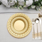 10-Pack Plastic Dinner Plates Gold Basketweave Rim - Durable Disposable Dinner Plates 10"
