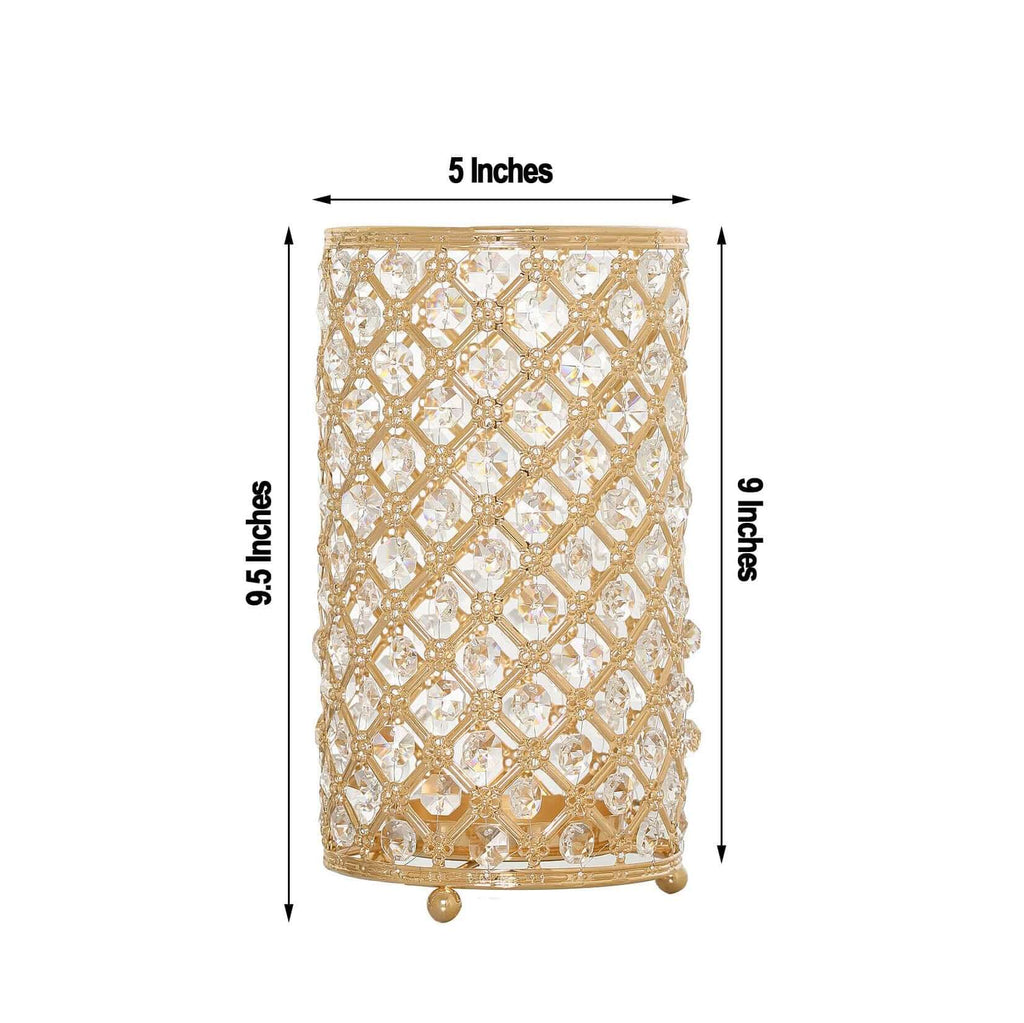 2-Pack Metal Crystal Beaded Pillar Holders Gold - Versatile Stem Vase Set for Decor 9"