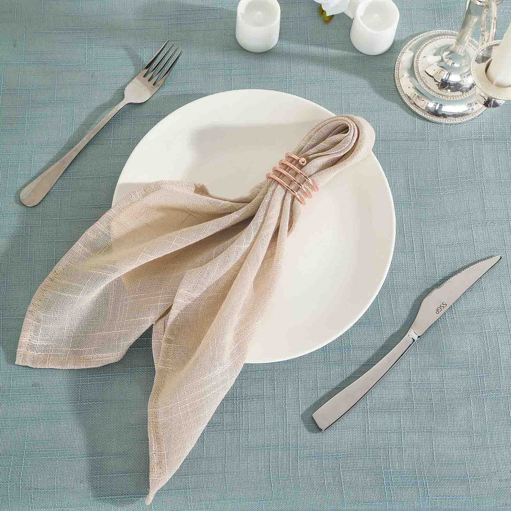 5 Pack Faux Linen 20"x20" Napkins Beige - Slubby Textured & Wrinkle Resistant Cloth Napkins