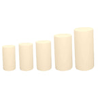 Set of 5 Beige Spandex Cylinder Pedestal Stand Covers, Stretchable Pillar Prop Covers - 160 GSM