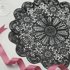 6-Pack Dining Table Mats Floral Lace Design Black - Vinyl Non-Slip Surface with Vintage Appeal 15"