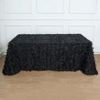 Taffeta 90"x156" Rectangle Tablecloth Black | 3D Leaf Petal Design Seamless Table Cover