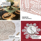 6-Pack Dining Table Mats Floral Design Black - Metallic Vinyl Round Non-Slip Mats for Tables 15"