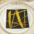 20-Pack Paper Dinner Napkins Black with Metallic Gold Streak Design - Stylish 3 Ply Disposable Cocktail Napkins for Weddings
