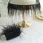39" Black Real Ostrich Feather Fringe Trim With Satin Ribbon Tape