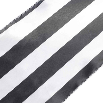 Satin 12"x108" Table Runner Black/White Stripe - Classic & Exquisite Table Decor