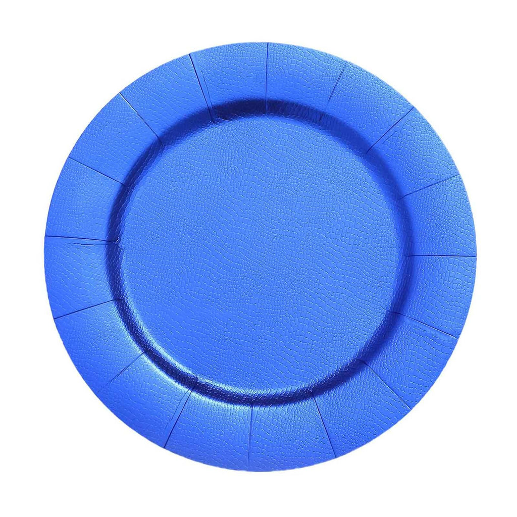 10-Pack Disposable Round Charger Plates in Royal Blue with Leathery Texture - Durable 1100GSM Cardboard Placemats 13"