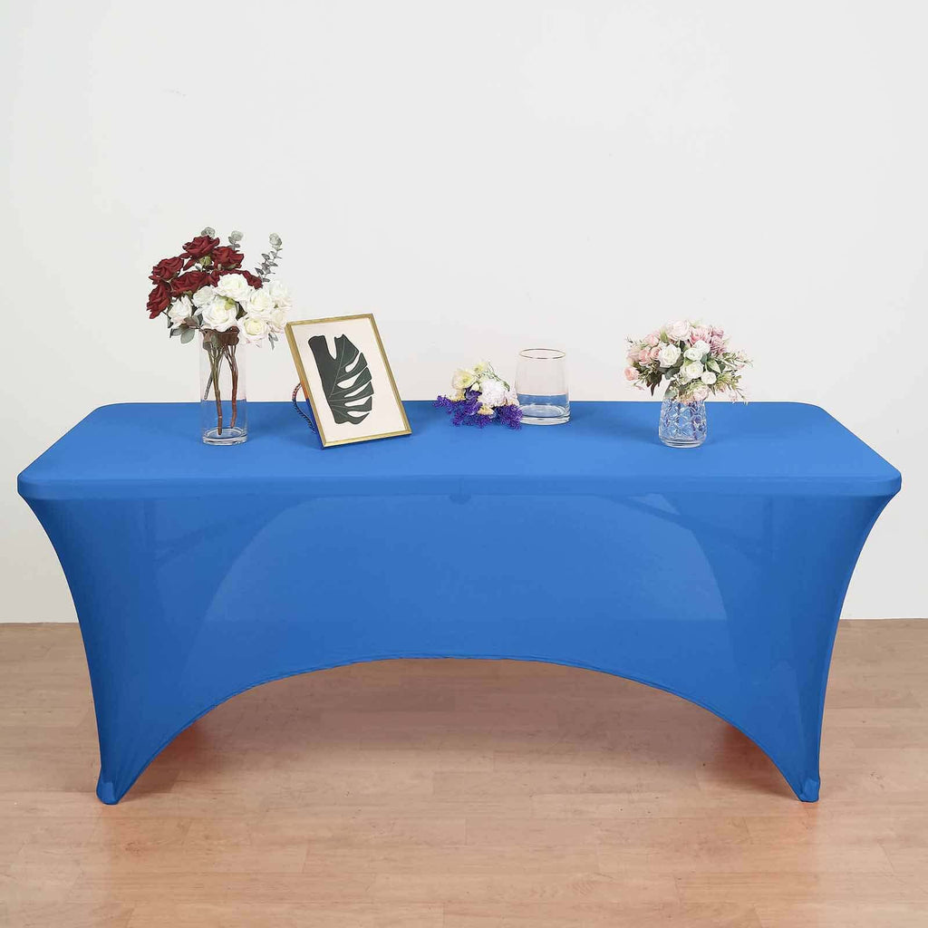 Stretch Spandex 96"x30" Rectangle Table Cover Royal Blue with Curved Open Back Design Tailored Professional Look