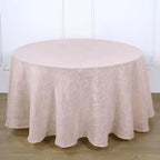 Faux Linen 120" Round Tablecloth Blush - Slubby Texture Wrinkle-Resistant Seamless Table Cover