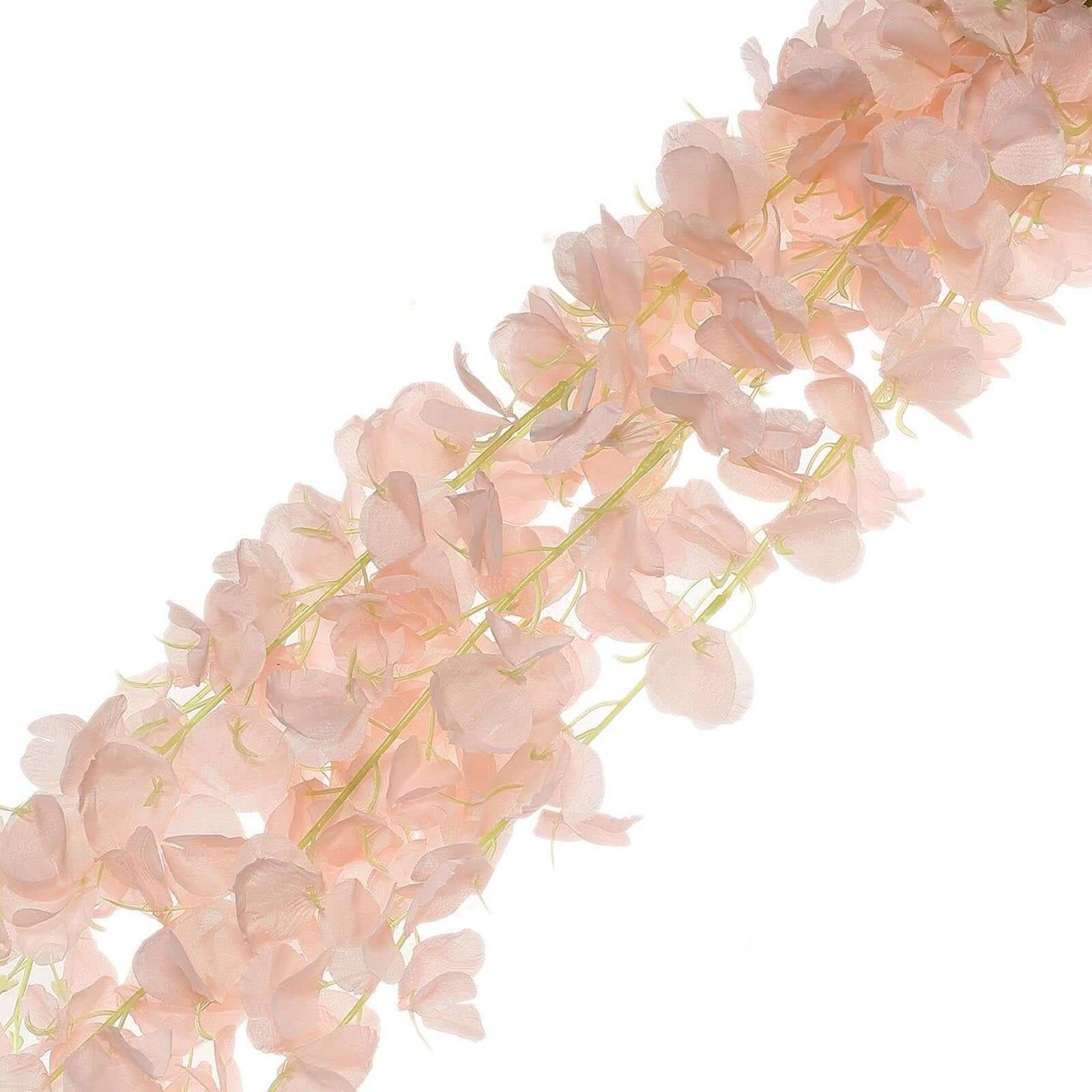 42" Silk Hanging Wisteria Flower Garland Vines in Blush, Elaborated 5 Full Strands in 1 Bush