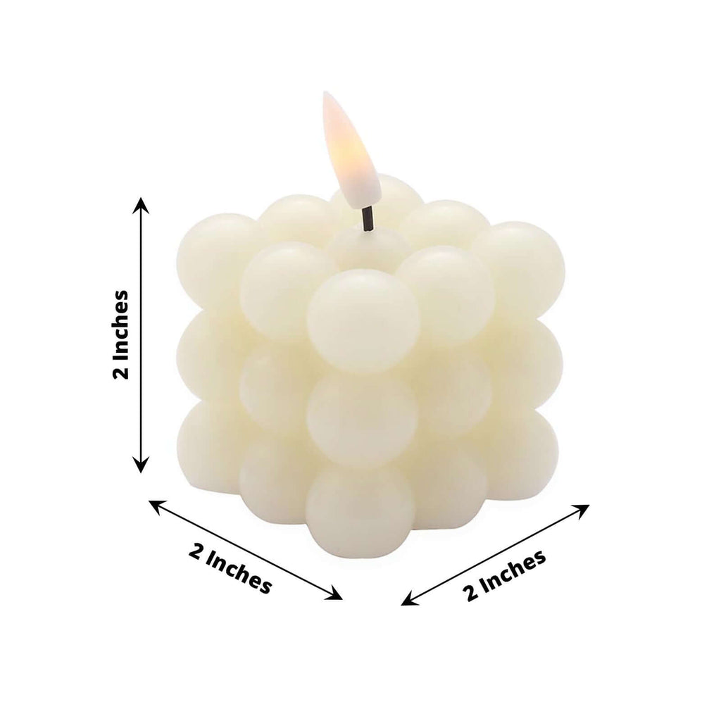 2-Pack LED Flameless Cube Candles Flickering Warm White Ivory - Battery Operated Bubble Design 2"