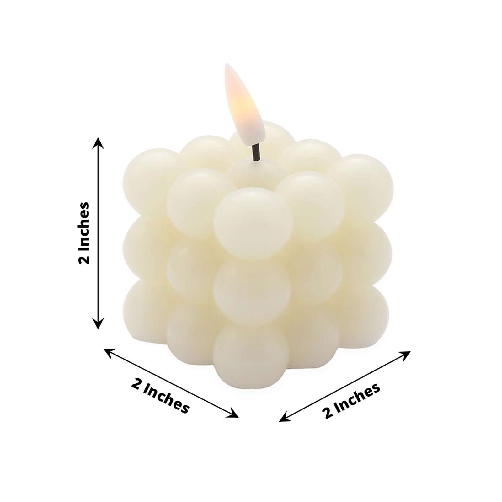 2-Pack LED Flameless Cube Candles Flickering Warm White Ivory - Battery Operated Bubble Design 2"