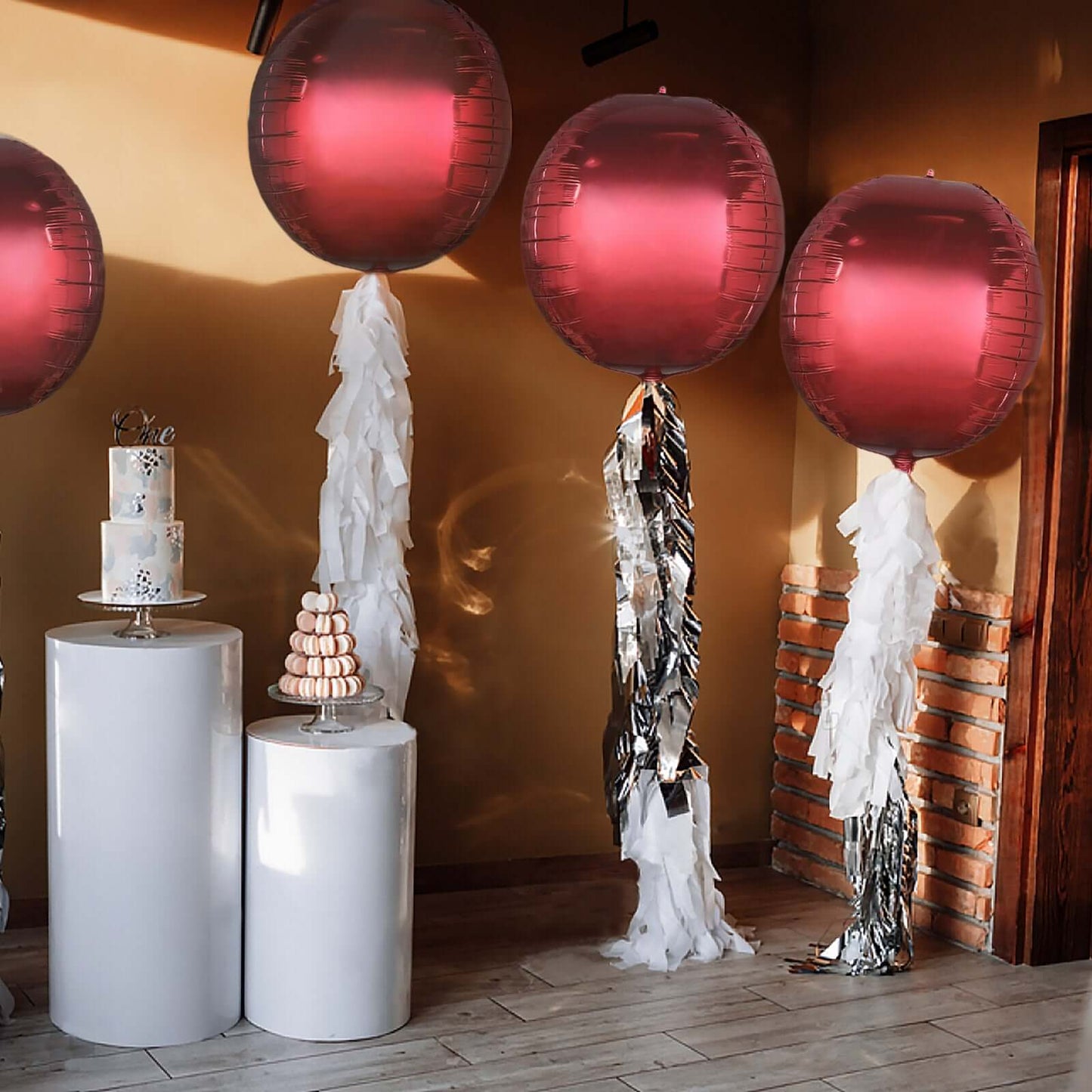 2 Pack 18" 4D Burgundy Sphere Mylar Foil Helium or Air Balloons