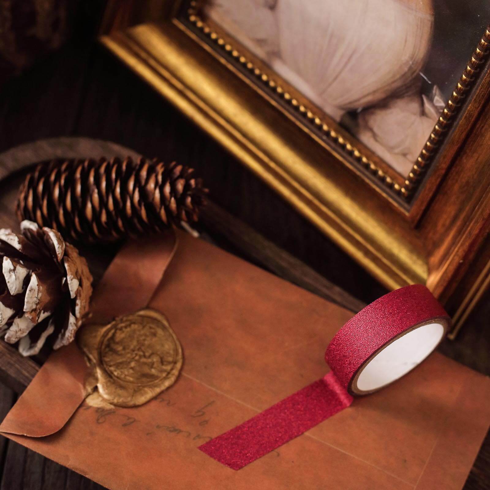 5 Pack 0.5"x5 Yards Burgundy Washi DIY Craft Glitter Tape