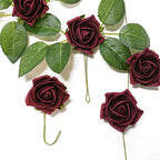24 Roses 2" Burgundy Artificial Foam Flowers With Stem Wire and Leaves