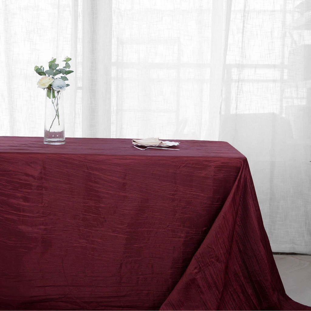 Taffeta 90"x156" Rectangle Tablecloth Burgundy - Accordion Crinkle Seamless Table Cover