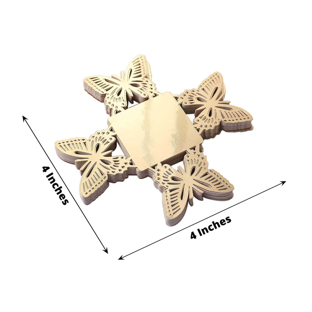 50-Pack Mini Paper Truffle Cup Liners Butterfly Square Design Metallic Gold - 225GSM Cupcake Tray Wrappers 4"
