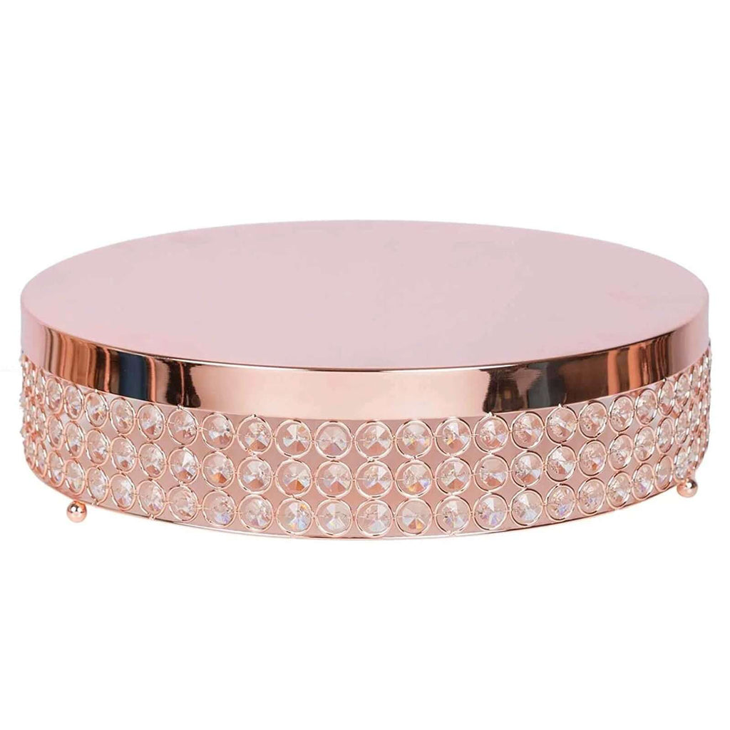 Metal Cake Stand Pedestal Crystal Beaded Design Rose Gold - Cupcake Display and Dessert Riser 14"