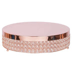 Metal Cake Stand Pedestal Crystal Beaded Design Rose Gold - Cupcake Display and Dessert Riser 14"