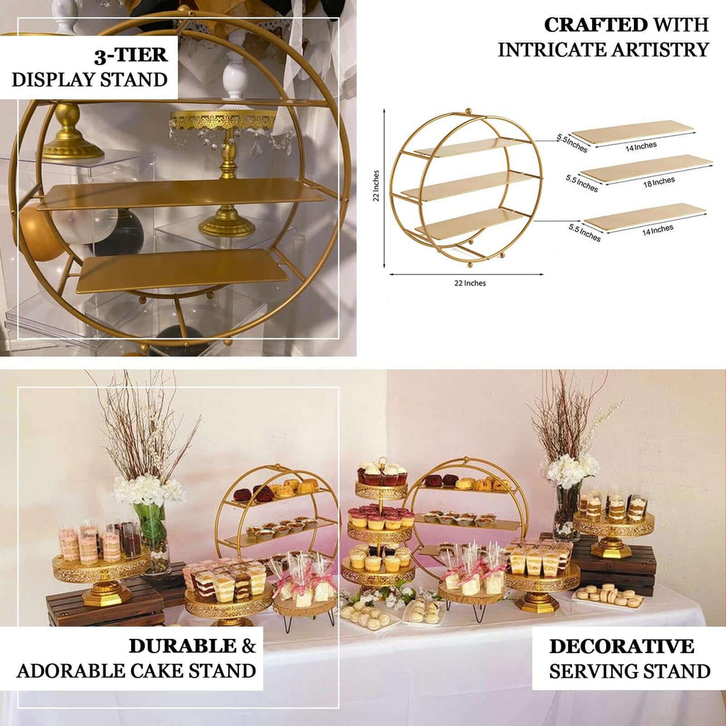 3-Tier Metal Round Cupcake Stand Matte Gold - Stylish Dessert Holder Appetizer Display for Modern Weddings Dessert Buffets & Celebrations 21"