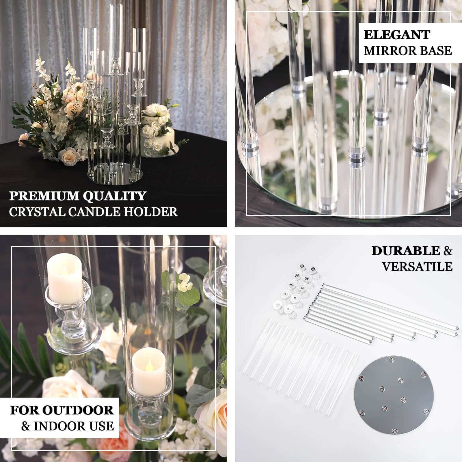7-Arm Round Taper Crystal Candelabra with Mirror Base Clear - Lustrous Candle Holder Table Centerpiece for Votive & Pillar Candles 33"