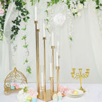 8 Arm Cluster Taper Candle Holder Gold - Stunning Large Candle Arrangement With Clear Glass Shades for Grand Banquets & Celebrations 42"