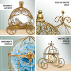 Candle Holder Gold Wrought Iron Cinderella Carriage Card Display - Wedding Table Accent 11"