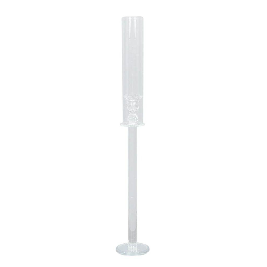 2-Pack Crystal Glass Hurricane Taper Candle Holders, Tall Decorative Candle Stands Clear Cylinder Chimney Tubes 26"